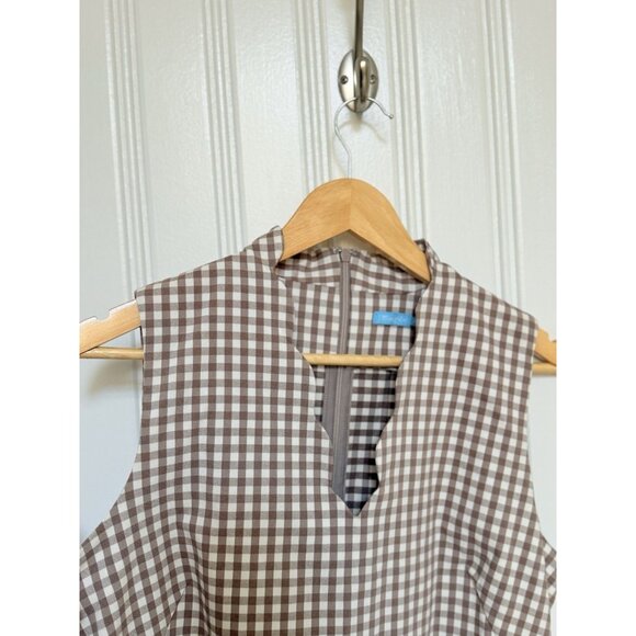 J McLaughlin Amelia Cloth Brown White Gingham Scallop Vneck Vilma Dress 8 $228 - Picture 5 of 9